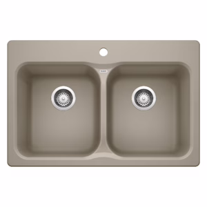 Vision SILGRANIT 31.5" 50/50 Double Bowl Dual Mount Kitchen Sink - Truffle