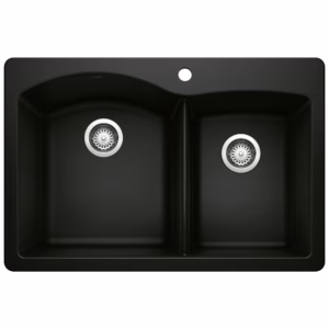 Diamond SILGRANIT 33" 60/40 Double Bowl Dual Mount Kitchen Sink - Coal Black