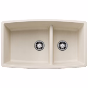 Performa SILGRANIT 33" 60/40 Double Bowl Undermount Kitchen Sink with Low Divide - Soft White