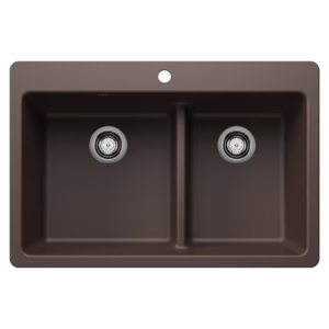 Liven SILGRANIT 33" 60/40 Double Bowl Dual Mount Kitchen Sink with Low Divide - Café