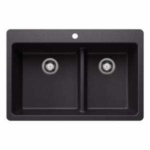 Liven SILGRANIT 33" 60/40 Double Bowl Dual Mount Kitchen Sink with Low Divide - Anthracite