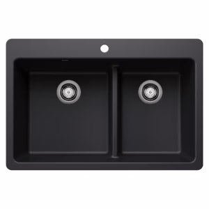 Liven SILGRANIT 33" 60/40 Double Bowl Dual Mount Kitchen Sink with Low Divide - Coal Black