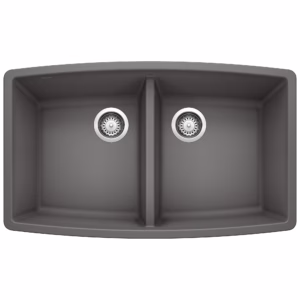 Performa SILGRANIT 33" 50/50 Double Bowl Undermount Kitchen Sink - Cinder