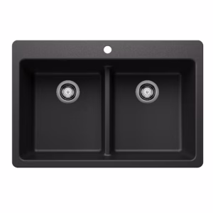 Liven SILGRANIT 33" 50/50 Double Bowl Dual Mount Kitchen Sink with Low Divide - Anthracite