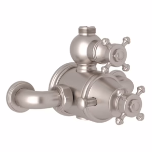 Perrin & Rowe | Satin Nickel Georgian Era™ 3/4" Exposed Therm Valve With Volume And Temperature Control