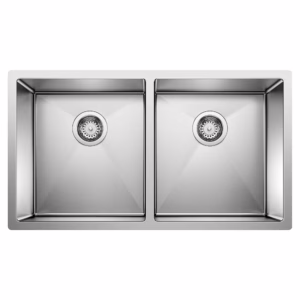 Radius R10 35" 50/50 Double Bowl Undermount Stainless Steel Kitchen Sink