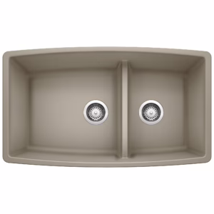 Performa SILGRANIT 33" 60/40 Double Bowl Undermount Kitchen Sink with Low Divide - Truffle