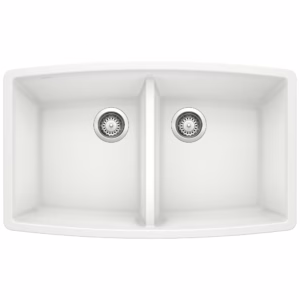 Performa SILGRANIT 33" 50/50 Double Bowl Undermount Kitchen Sink - White