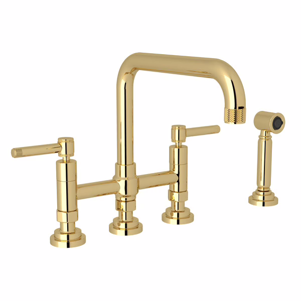 A3358ILWSULB-2 ROHL Unlacquered Brass Campo™ Bridge Kitchen Faucet With Side Spray