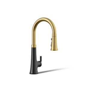 Kohler 23766-WB-BMB | Tone Black,Gold TONE®PULL DOWN KITCHEN FAUCET W/KONNECT®
