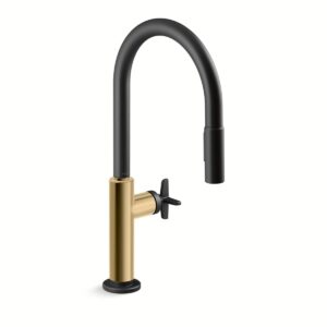 Kohler 28669-3-BMB | Billet Black,Gold BILLET™ PULL-DOWN - CROSS HANDLE