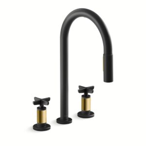 Kohler 28671-3-BMB | Billet Black,Gold BILLET™ WIDESPREAD PD - CROSS