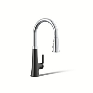 Kohler 23764-CBL | Tone Chrome, Black TONE® PULL DOWN KITCHEN FAUCET
