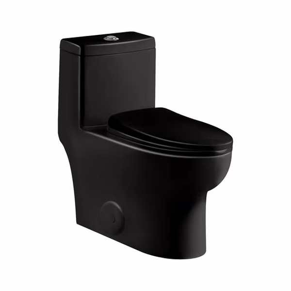 Valley Affordable LUX VA0076MBLK 15-3/4 4.5L 1PC FLRMNT Toilet DF 1.19 GPF W/Top PBTN 12 RI SFTCLS WHT PORC Lid MBLK