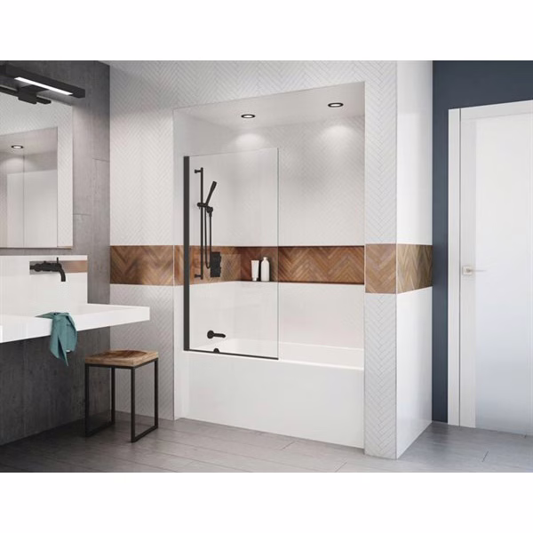 Fleurco Station VSXT34-33-40-1 33-3/4-34-3/8x58 3/8 Tempered Glass Frameless Shield F/Bathtub Matte Black Clear