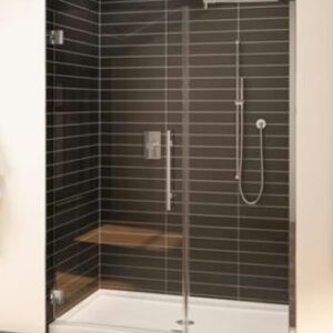 Fleurco Platinum Kara PMKP57-25-40-79 57-5/8-58-5/8x79 3/8 TGLS FRMLS In-Line Shower Door W/FIX PNL WMNT Hinges BN CLR