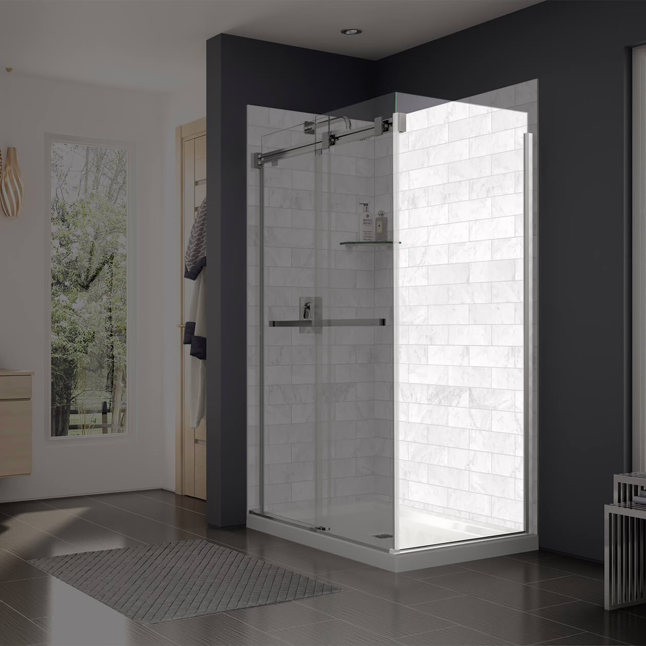 MAAX Duel 137311-900-084-000 Shower Door 34" Corner Side W/Return Panel Chrome Clear