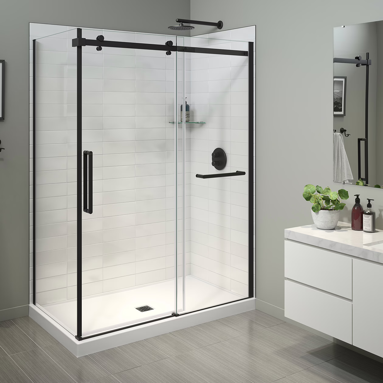 MAAX Halo Pro 134957-900-340-000 Shower Door 60" x 36" Professional Frameless Alcove Sliding W/Towel Bar Black Clear