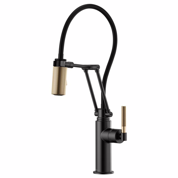 Brizo Litze 63243LF-BLGL Kitchen Faucet 21-1/2" Articulating Deck-Mount 1H Pull-Out Spray W/1-Knurled Black Gold