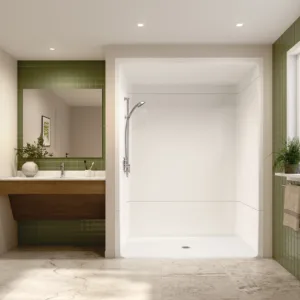 Banff BFS-6036A Acrylic Alcove Center Drain Vertical Threshold Three-Piece Shower in White