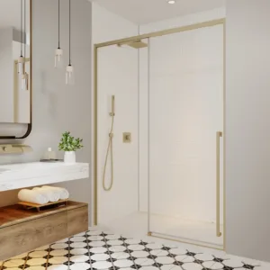 Kaveri 57 - 59 1/2 x 79 3/4 in. 8mm Sliding Shower Door for Alcove Installation with Clear Glass in Brushed Gold